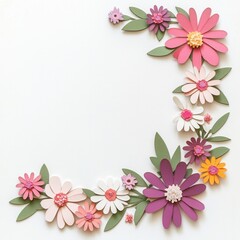 Naklejka premium Paper flowers border, white background, craft