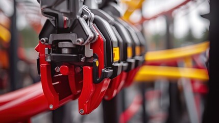 Close-up of a roller coaster's gripping mechanism.