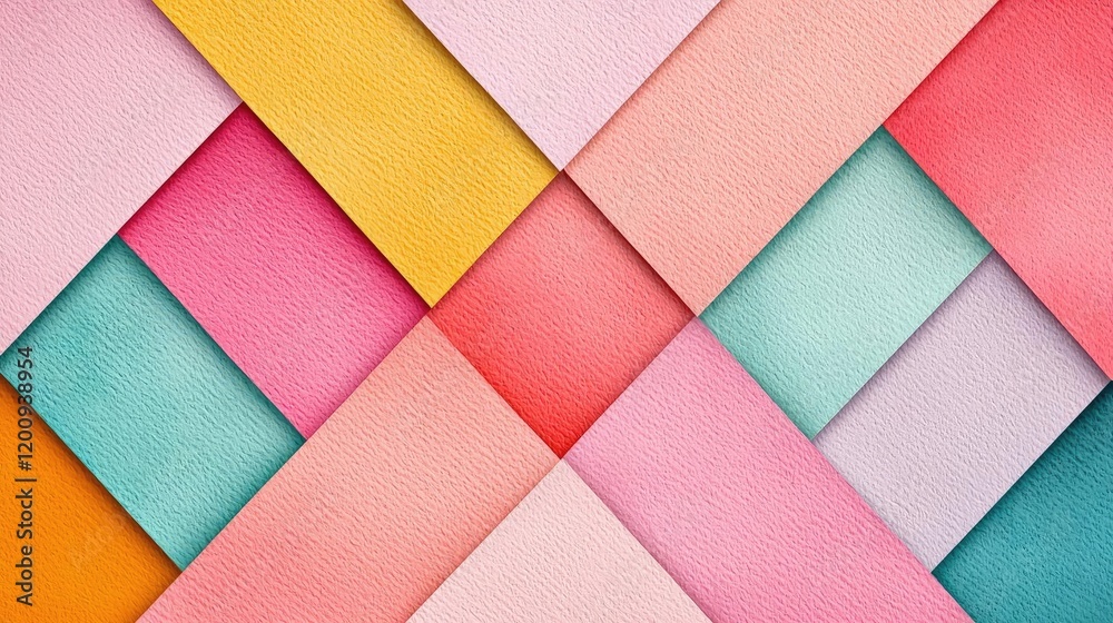 Poster geometric watercolor concept. vibrant arrangement of colorful paper sheets in various textures and s