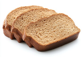 Three slices of brown bread isolated on white background.