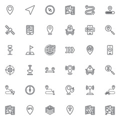 GPS navigation line icons set