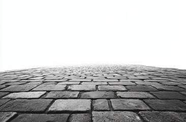 Cobblestone pavement perspective, grayscale.