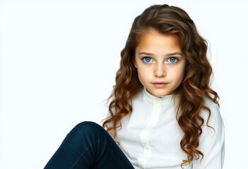 Fototapeta premium Portrait of a teenage girl with brown hair and blue eyes