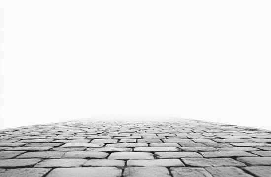 Fototapeta Cobblestone road vanishing point, monochrome. (1)
