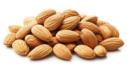 Obraz premium Closeup of a pile of raw almonds with smooth wooden background emphasizing natural healthy snacks : Generative AI