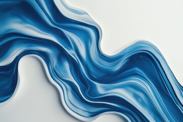 A fluid abstract design of smooth blue waves flowing diagonally on a white surface.