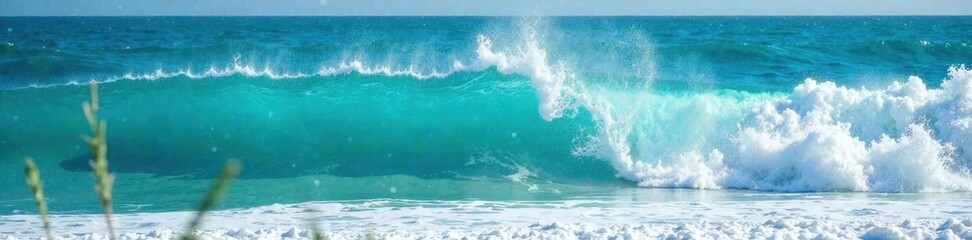 Vibrant blue turquoise ocean, rolling waves, frothy whitecaps , deep blue, blue
