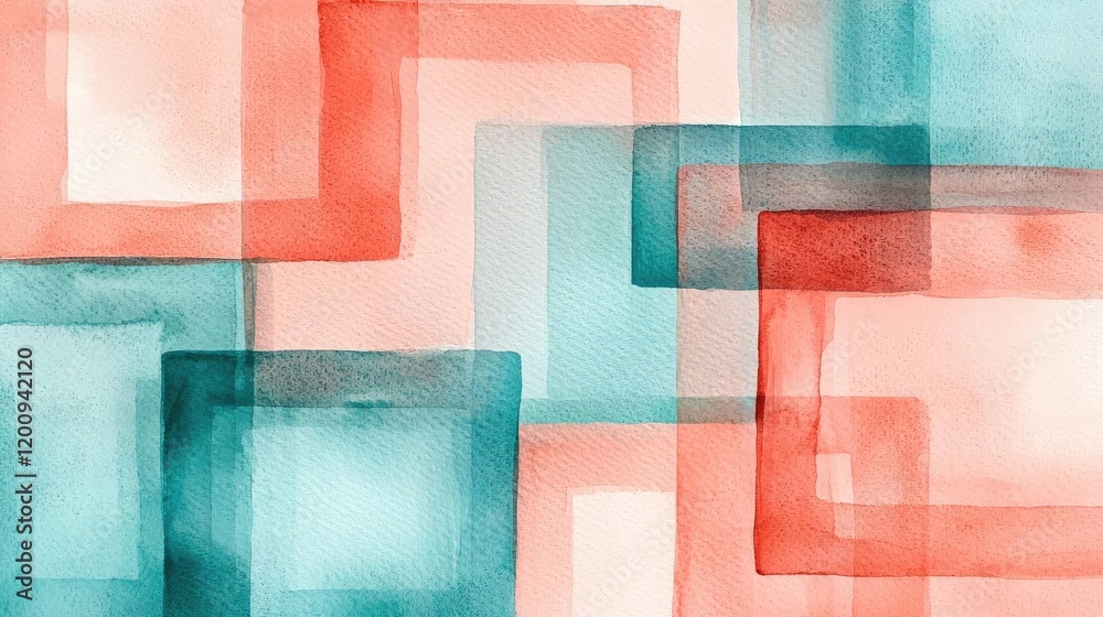 Poster geometric watercolor concept. abstract watercolor art featuring colorful squares and rectangles in v