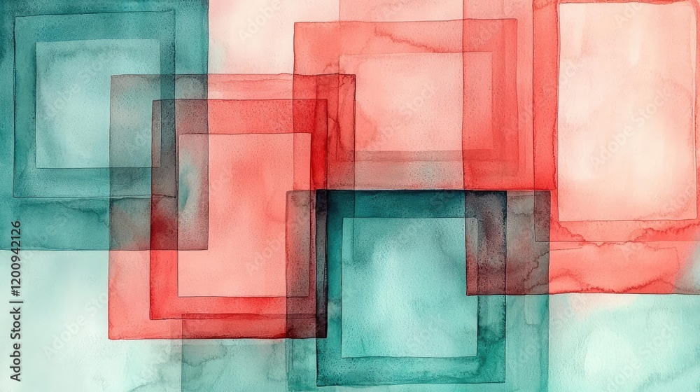 Poster Geometric watercolor concept. Colorful overlapping shapes in soft tones create a vibrant abstract pattern.