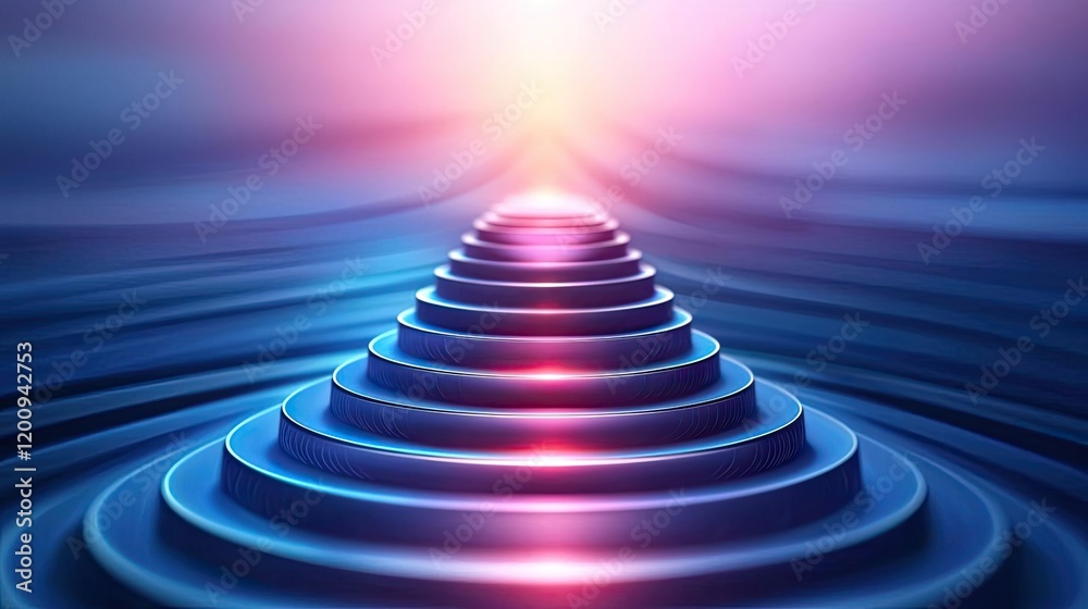 Poster Geometric watercolor concept. Abstract representation of light waves converging in a pyramid shape, creating visual harmony.