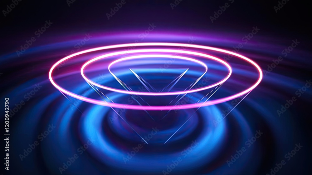 Poster Geometric watercolor concept. Vibrant neon circles creating a dynamic visual effect on a dark background.