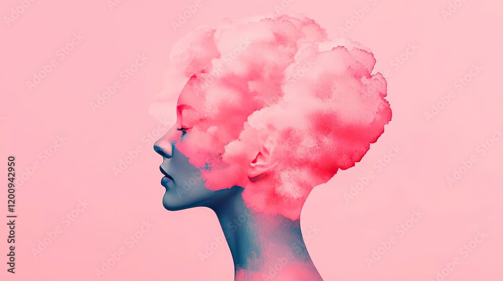 Poster light pink watercolor idea. a creative representation of thought and imagination depicted through co