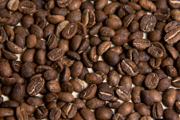 A high-quality photograph of carefully selected coffee beans, showcasing their rich texture and natural colors. Perfect for use as a background in designs, advertisements for coffee shops, cafes, or o