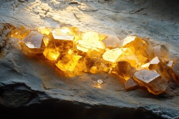 A stone surface with shimmering mineral inclusions, glowing faintly under cool diffused lighting