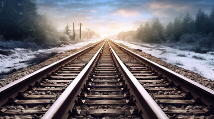 Fototapeta premium Winter Railroad Tracks Perspective