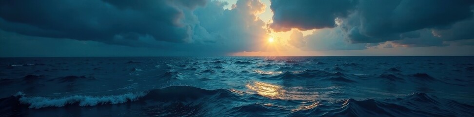 Obraz premium Dark, mysterious ocean above, light filtering, ocean depths, deep