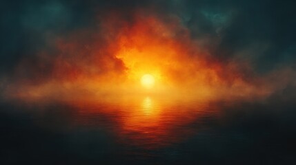 Naklejka premium Stunning Sunrise over Calm Water with Dramatic Colorful Clouds