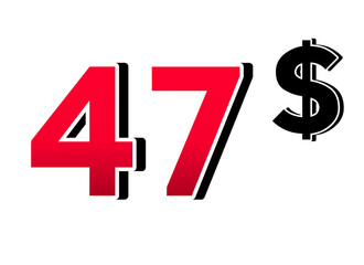 47$ dollars sign symbol price tag on transparent background red color for shop retail business concept