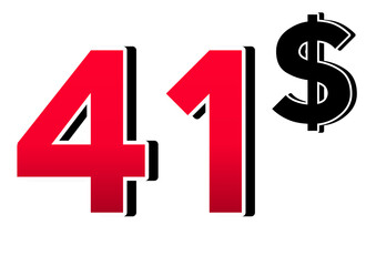 41$ dollars sign symbol price tag on transparent background red color for shop retail business concept