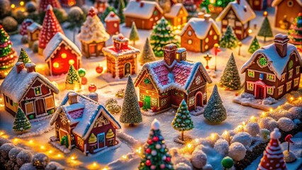 Naklejka premium Aerial View of Charming Gingerbread House Decorated for Holidays