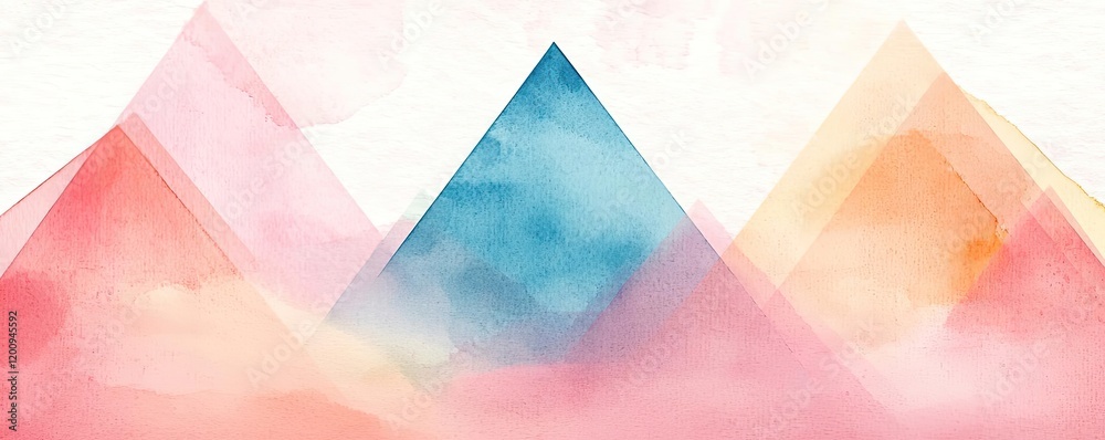 Aufkleber geometric watercolor concept. abstract watercolor mountains in soft colors, creating a serene and ar
