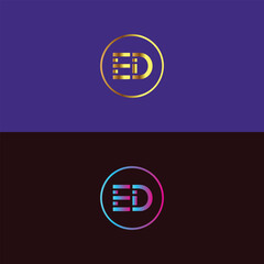 Abstract, Golden ED Letter Logo with Smile and Modern Geometric Design