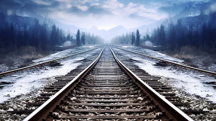 Fototapeta premium Winter Railway Journey Through Mountains