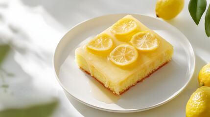 Perfectly Baked English Lemon Drizzle Cake with Fresh Lemon Slices