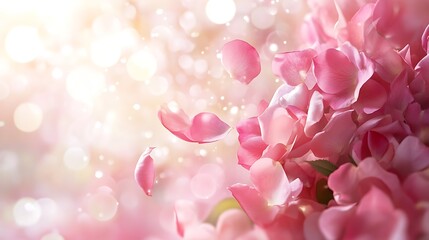 Fototapeta premium A dreamy cascade of pink rose petals floating through a soft light-filled background creating an ethereal effect