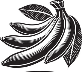 Black Color Banana Silhouette Vector Illustration, Solid White Background