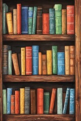 Fototapeta premium An old bookshelf filled with colorful books, perfect for clip art or background in educational projects. 