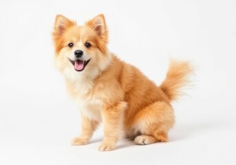 Obraz premium Adorable Pomeranian Puppy Posing Against White Background