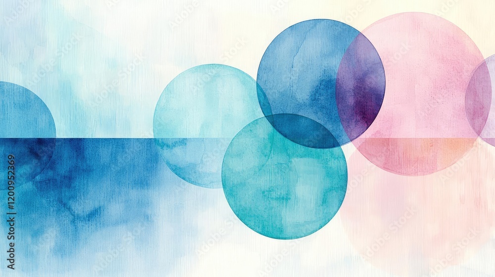 Poster geometric watercolor concept. abstract watercolor circles in soft pastel colors creating a serene, a