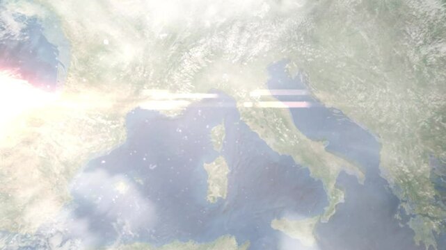 Earth zoom in from space and focus on Bastia, France. Background for travel intro or blog. Satellite view. 3D style Animation. Images from NASA.