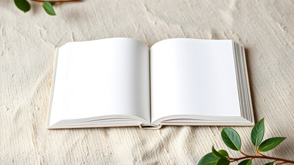 Open book with blank pages for text. Empty book mockup.	