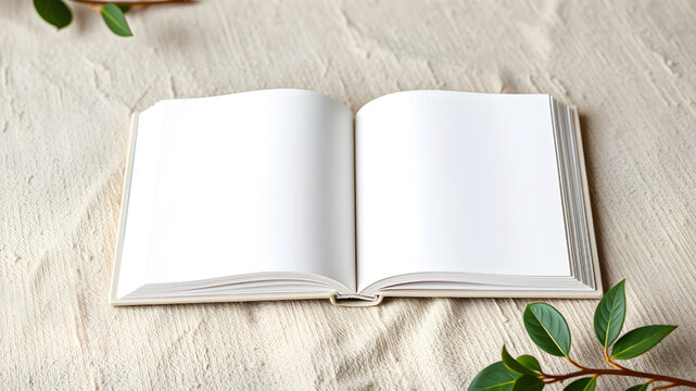 Open book with blank pages for text. Empty book mockup.	