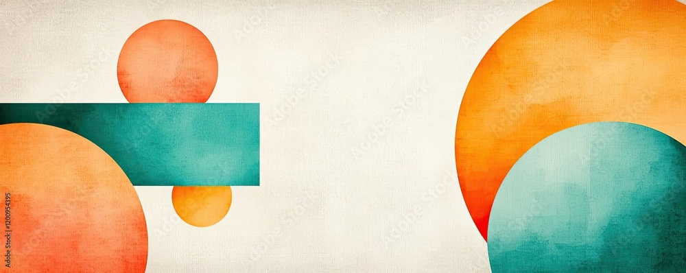 Poster geometric watercolor concept. vibrant abstract design featuring colorful circles and shapes on a tex