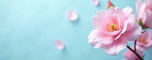 Delicate pink ornament on a soft pastel blue background, simple, pastel, minimalist