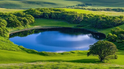 Tranquil mountain lake reflecting sky