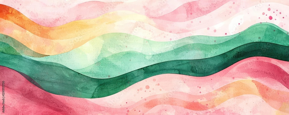 Poster geometric watercolor concept. abstract watercolor waves in vibrant colors create a dynamic and sooth