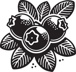 Black Color Blueberry Silhouette Vector Illustration, Solid White Background