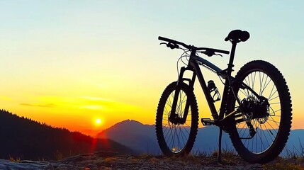 Fototapeta premium Mountain Bike Silhouette at Sunset, Leisure rides inspire mountain bikers concept.