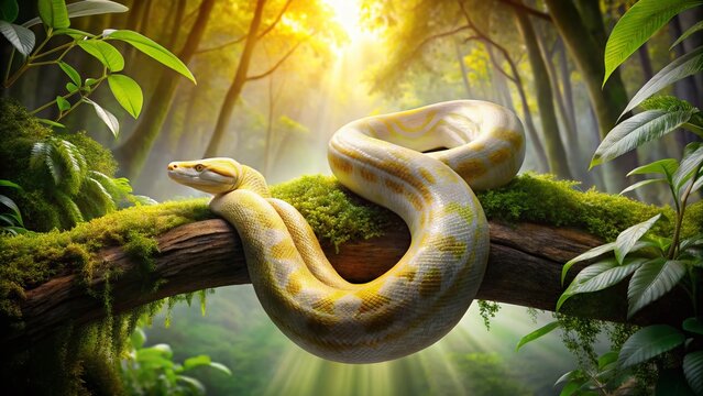 Albino Burmese Python on Tree Branch - Stunning Wildlife Photography