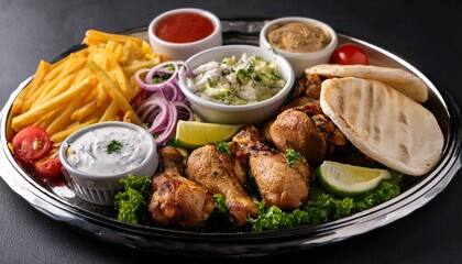 Halal food, Gyro and Chicken platter. Generated image