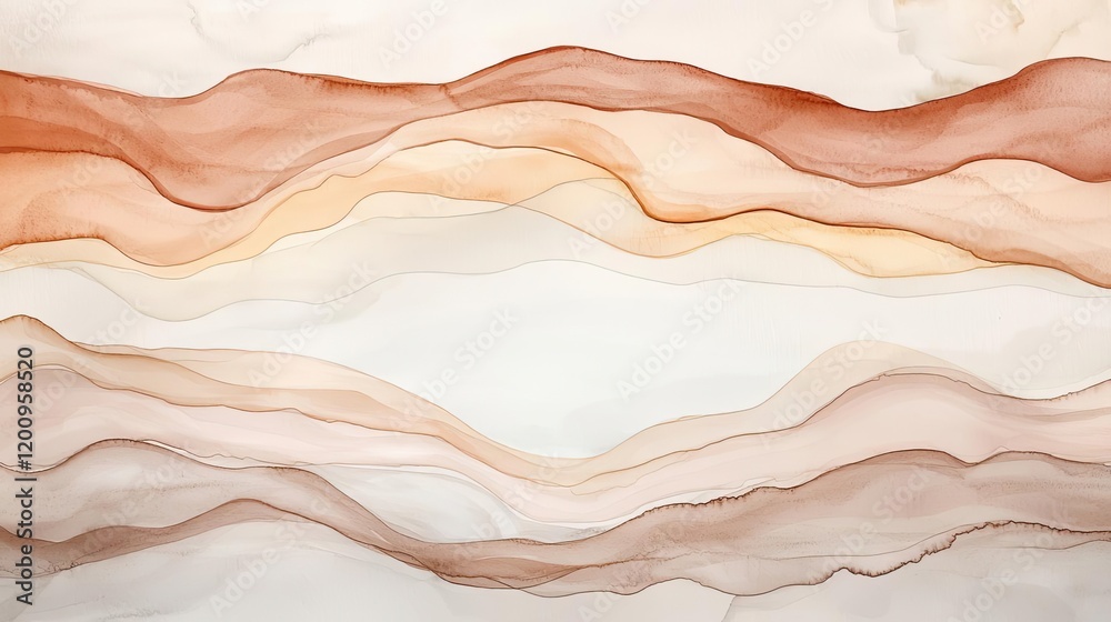 Poster neutral watercolor concept. abstract waves in warm tones create a serene and elegant background desi
