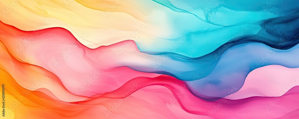 Poster playful watercolor concept. abstract colorful waves blending smoothly in a vibrant spectrum of hues.