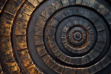 Obraz premium Concentric circles of intricate patterns blending metallic tones with organic textures