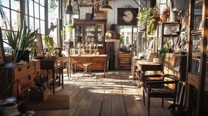 Fototapeta premium Sunlit Antique Shop: A Haven of Vintage Treasures