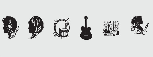 Naklejka premium Hand drawn guitarist silhouette vector of jazz band playing 