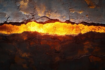 Naklejka premium Corroded metal with layers of rust and deep, textured imperfections illuminated softly